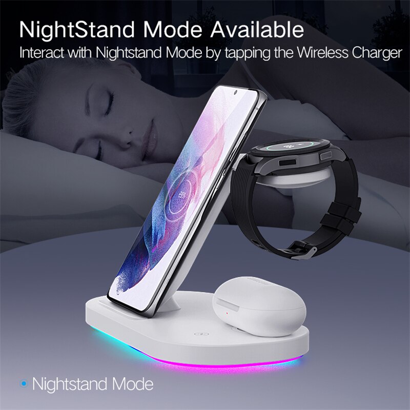 3 In 1 Wireless Chargers Station 15W Fast Charging for Samsung Z Fold3 Z Flip3 S21 S20 Galaxy Watch 4 3 Active 2 Gear S3 S4 Buds