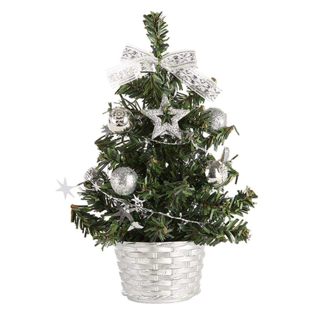 Mini Tabletop Desktop Artificial Christmas Tree Decor with Baubles Ornaments Decorations