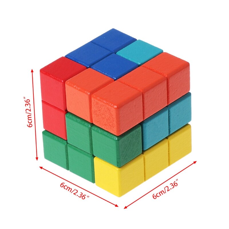 Tetris Magic Cube Multi-color 3D Houten Puzzel Educatief Brain Teaser Spel JUN5-B