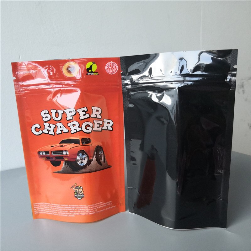 50 unids/lote olor prueba Mylar Ziplock bolsa de bolsas grueso 3,5g bolsas Runtz bolsas: Super Charger
