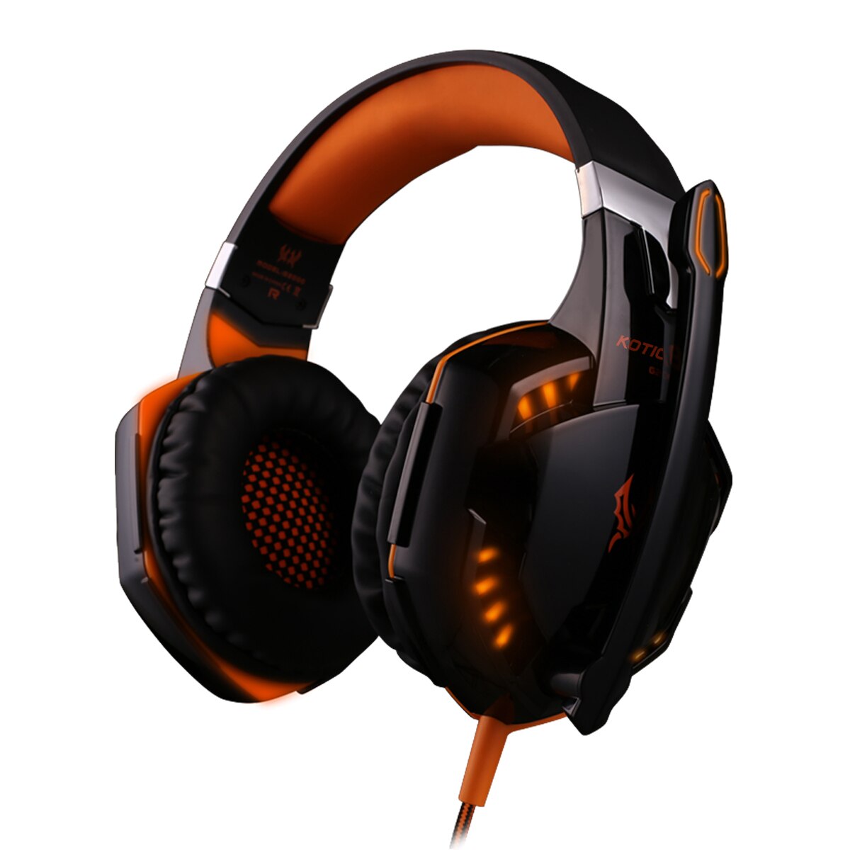 Kotion Each G4000 G2000 G9000 3.5mm Écouteurs de jeu filaires avec lumière LED et Micropone, pour PC, PS4, Xbox, ordinateur portable: G2000 ORANGE