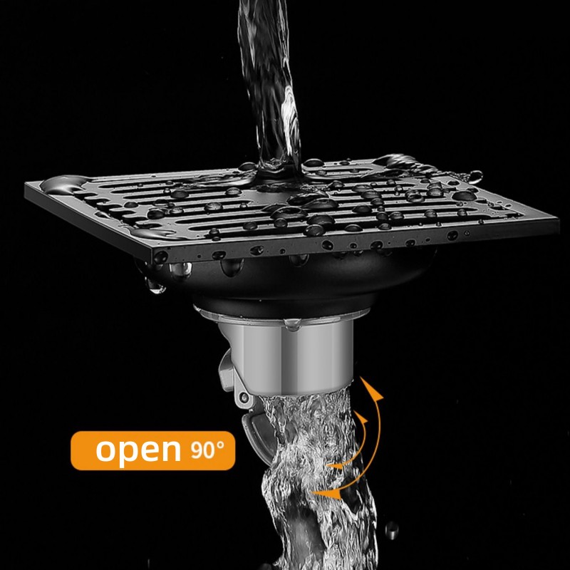 1pc brusegulvafløb i rustfrit stål, firkantet gulvafløbssi, aftageligt lugtabsorberende afløb med filterkerne, badeværelsesbeslag