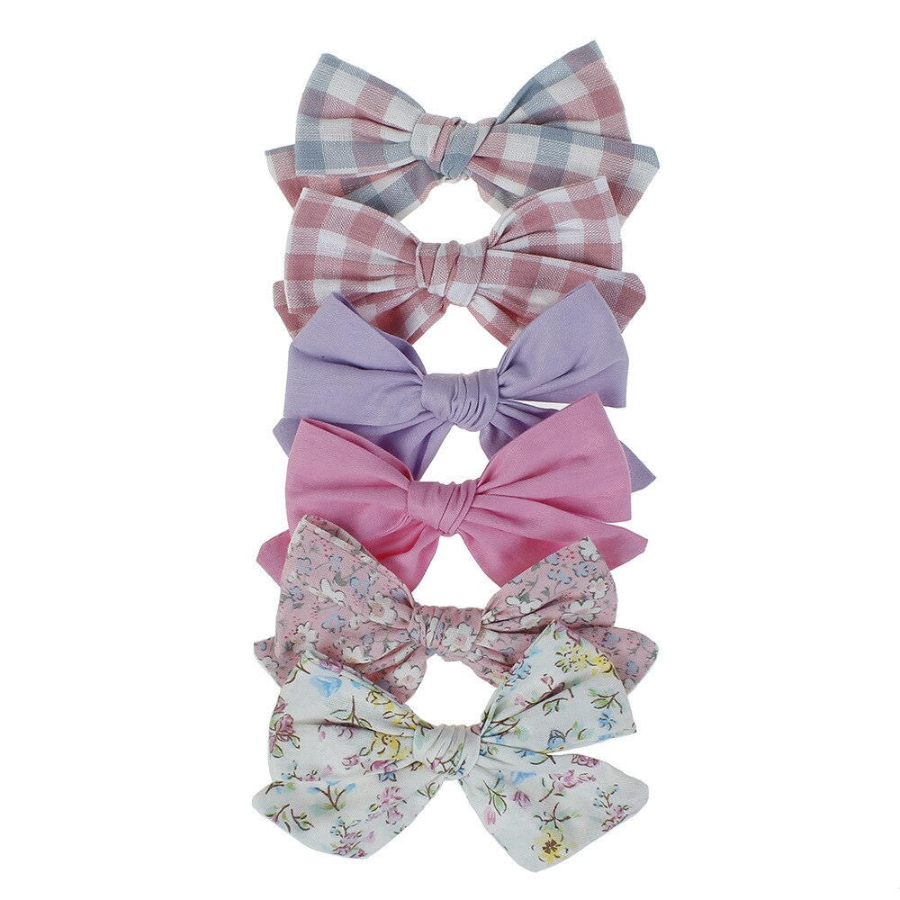 Pinzas para el pelo para niña, accesorios para el cabello de primavera, lazos de algodón para niña, horquilla, pasador de princesa, 6 unids/set por juego: 5