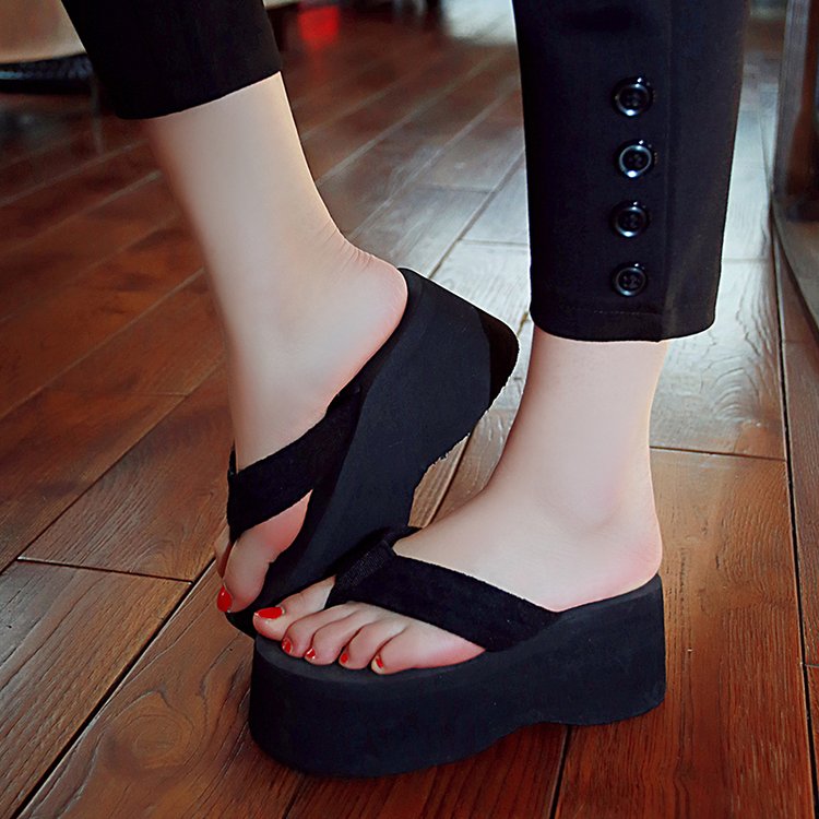 Sandalias gruesas de tacón superalto para mujer, chanclas de cuña, zapatos de agua de Color puro, talla grande 40, novedad de verano