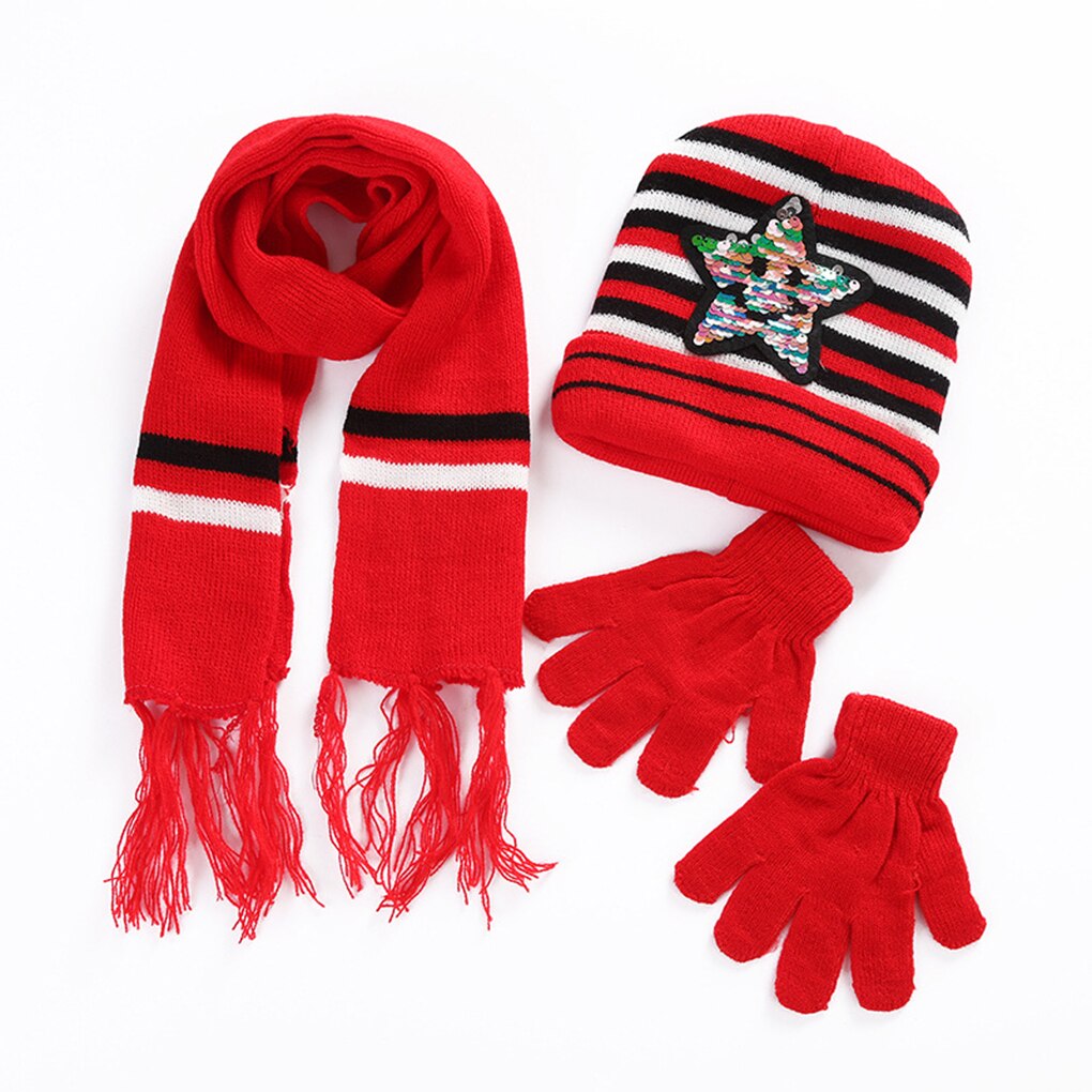 Baby peuter sjaal handschoenen muts set kinderen ster streep pailletten winter muts skimuts herfst winter: Nr . .1