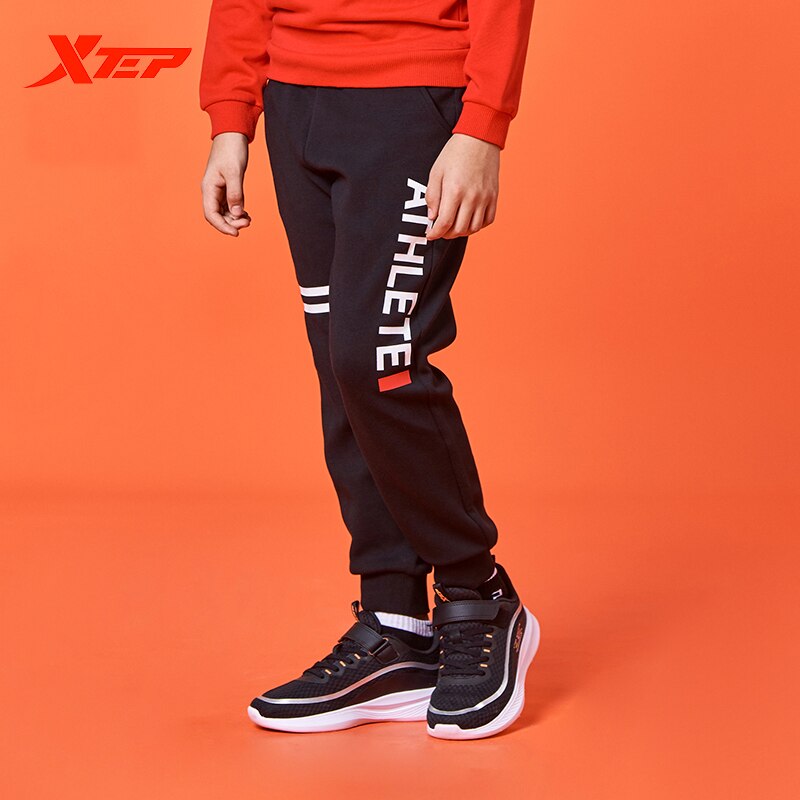 Xtep kinderbroek herfst jongens casual plus fleece broek comfortabele warme sportbroek 680325639013