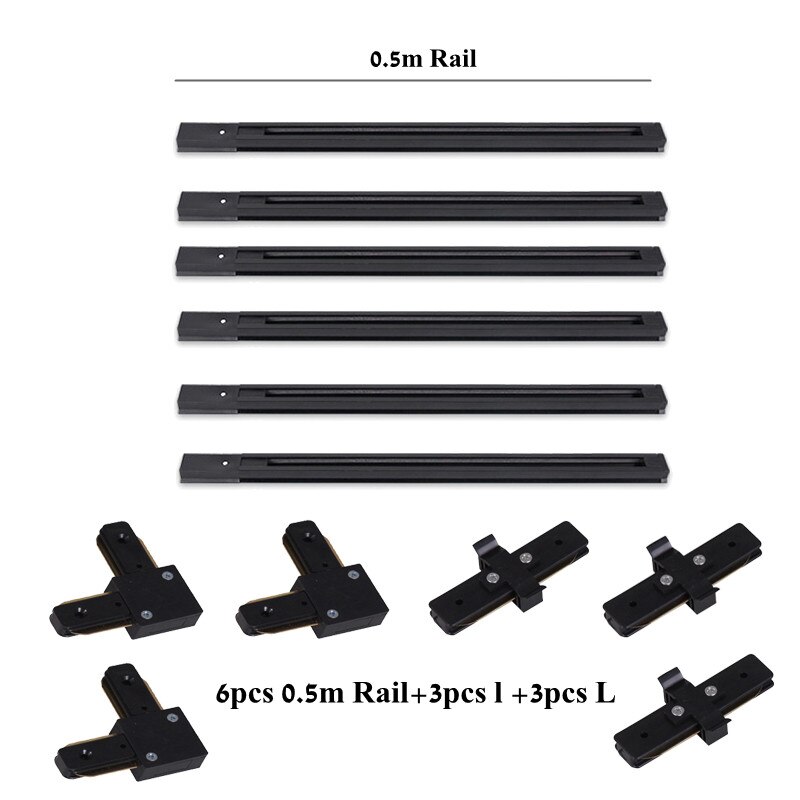 LED track light rail 0.5M 1M black white aluminum 2-wire system track light universal track for spotlight: 6pcs 0.5m / white