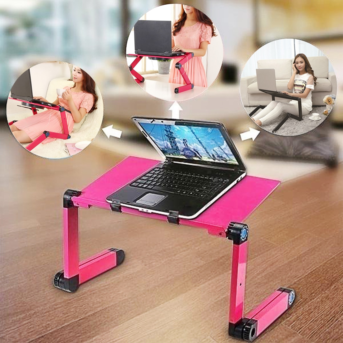 Portable Laptop Desk Adjustable Notebook Desk Aluminum Bed Lapdesk Tray PC Table Stand Notebook Table Desk Stand With Mouse Pa