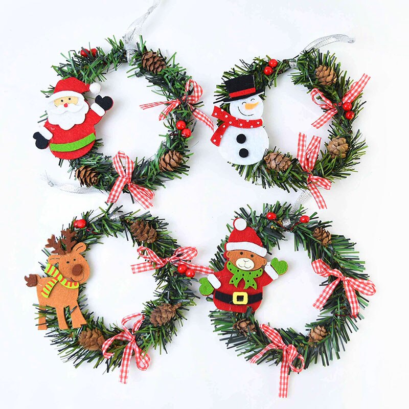 1Pc 13Cm Leuke Mini Kerstkrans Guirlande Sneeuwpop Kerstman Herten Beer Xmas Tree Muur Opknoping Ornamenten Kunstmatige decoratie