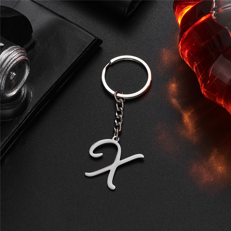 Llavero con letra inicial de A-Z de acero inoxidable para amantes, joyería antigua en inglés, colgante del alfabeto, llavero de coche, accesorios para bolso: Caqui oscuro