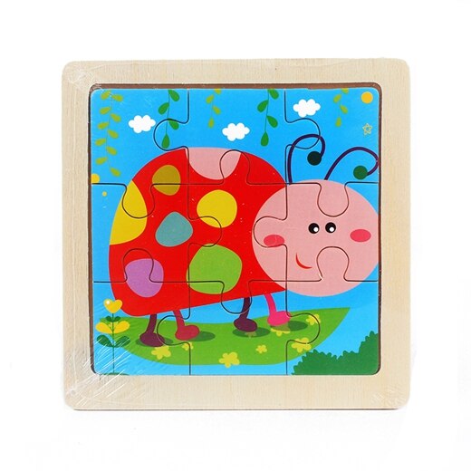 Kids Toy Wood Puzzle Small Size 11*11cm Wooden 3D Puzzle Jigsaw for Children Baby Cartoon Animal/Traffic Puzzles Educational Toy: beetle