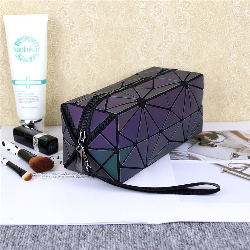 Selvlysende clutch tasker til kvinder punge luksus misfarvning geometrisk lynlås lange punge dame håndtaske boks mobiltelefon tasker: Type 2