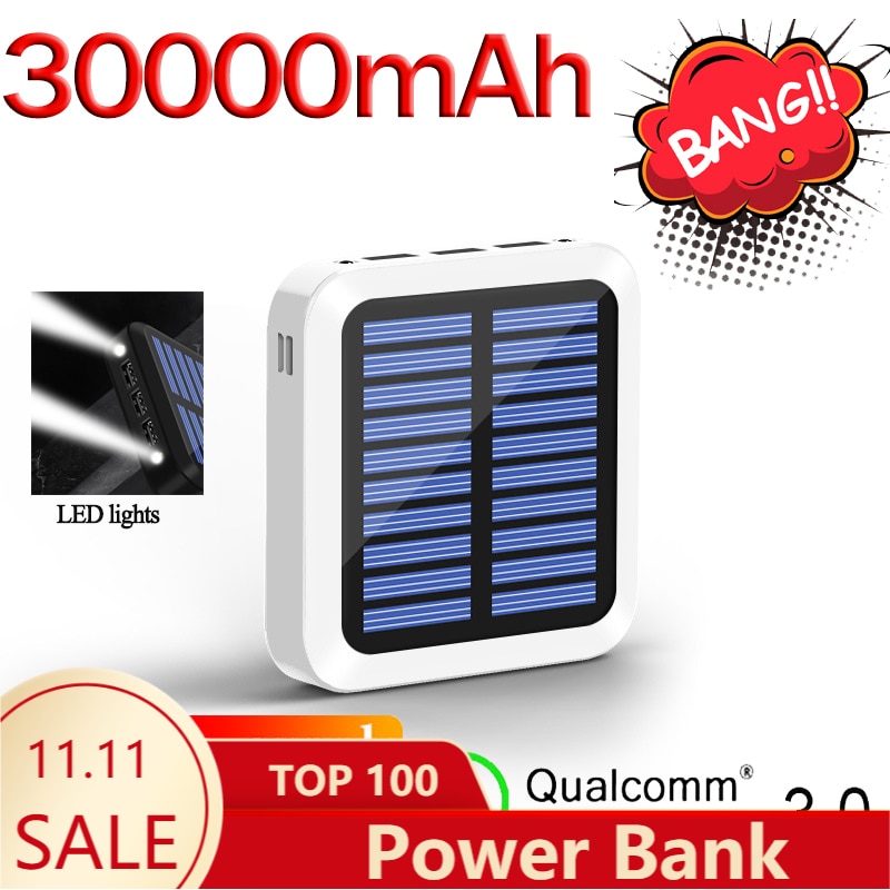 Solar Power Bank 30000Mah Charger 3 Smart Telefoon Usb-poort Outdoor Emergency Handig Mobiele Power Mobiele Telefoon Oplader