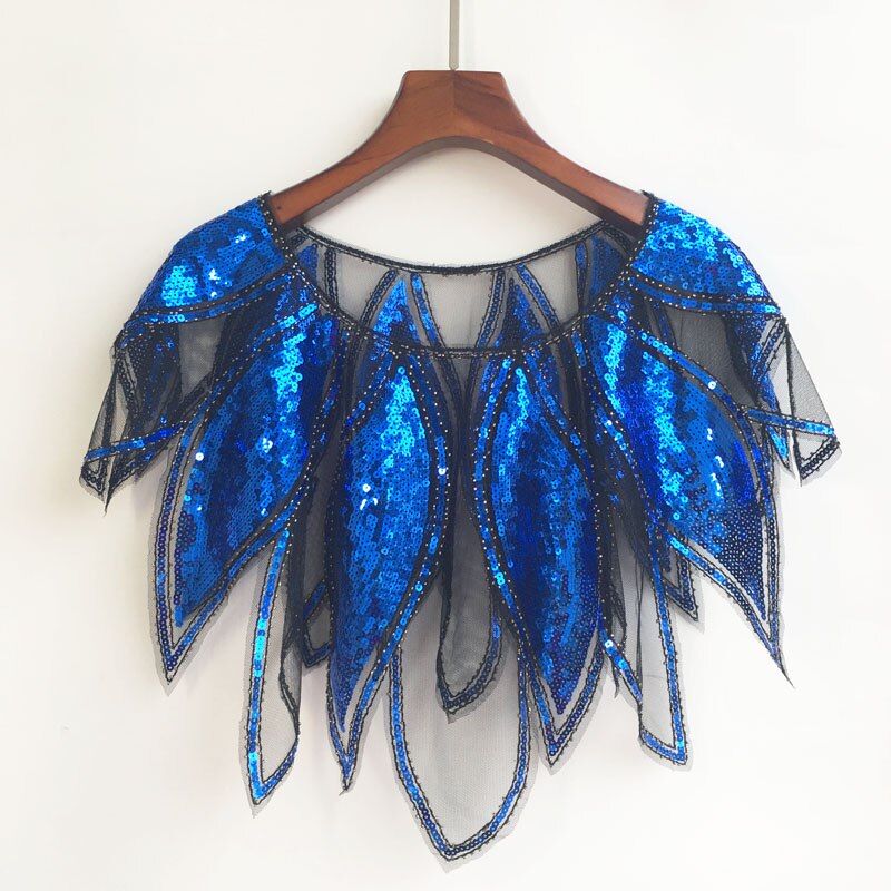JaneVini – Veste boléro De Mariage bleu Royal, paillettes dorées, en Tulle, châle De fête, Cape De mariée: Royal Blue