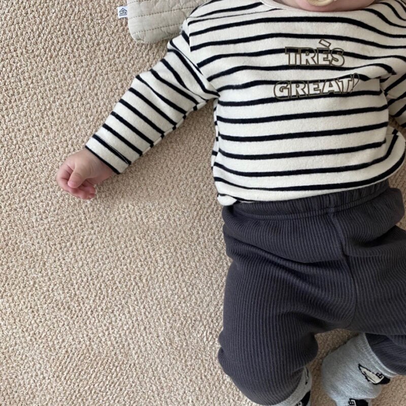 2022 Baby Gestreepte T Shirts Jongens Lange Mouw O Neck Tees Baby Jongen Katoenen T-shirt Brother Twins Bijpassende Tops kleding