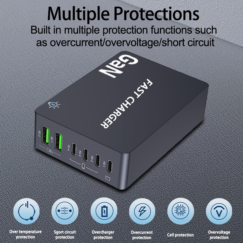 990W GaN Quick Charger 4 USB C 2 USB A Desktop Multi Port Socket Connector Chargers For Laptop Cellphone Tablet PD Fast Charging