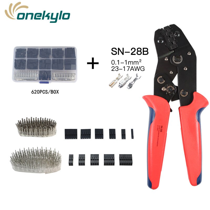 SN-28B crimping plier 0.25-1mm² with 620pcs Dupont Connector 2.54mm, Dupont Cable Jumper Wire Pin Header Housing Kit: SN-28B 620pcs