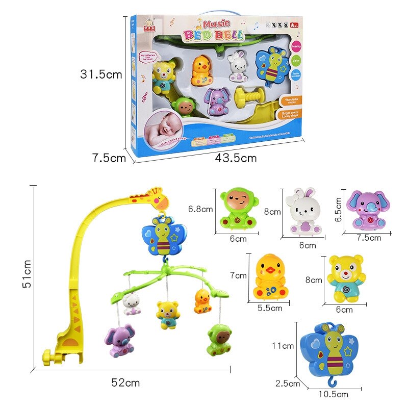4 in 1 Musicale Presepe Letto mobile Campana Kawaii Animale Crepitio Del bambino di Rotazione della Staffa Giocattoli Giraffa Supporto vento-su regalo di musica scatola