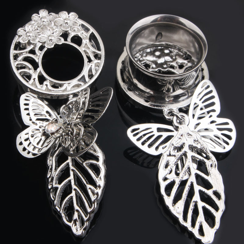 Ohr Tunnel Stecker - 6mm-16mm - Edelstahl - Schmetterling Insekt bilden - Körperschmuck