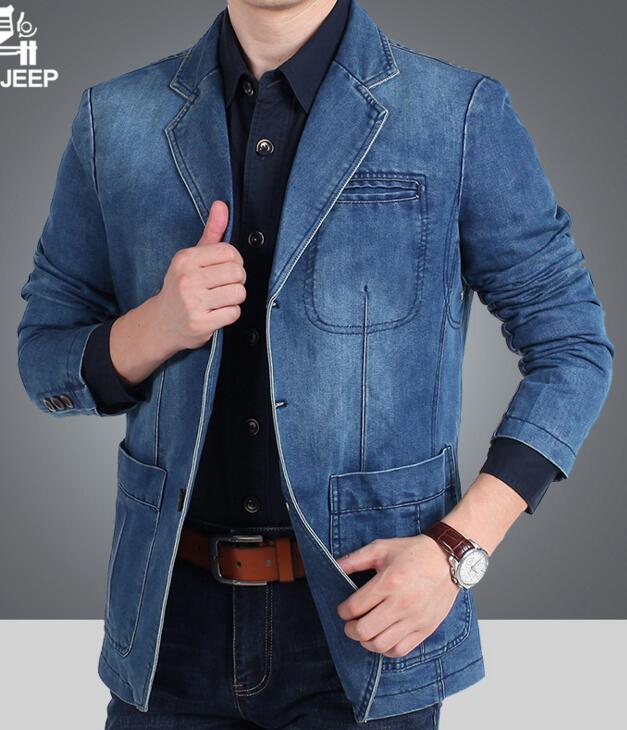 ICPANS Men Denim Blazer Brand Men's denim suit masculino casual outerwear Autumn Winter loose denim suit outerwear XXXXL: A2182 Light blue / 4XL