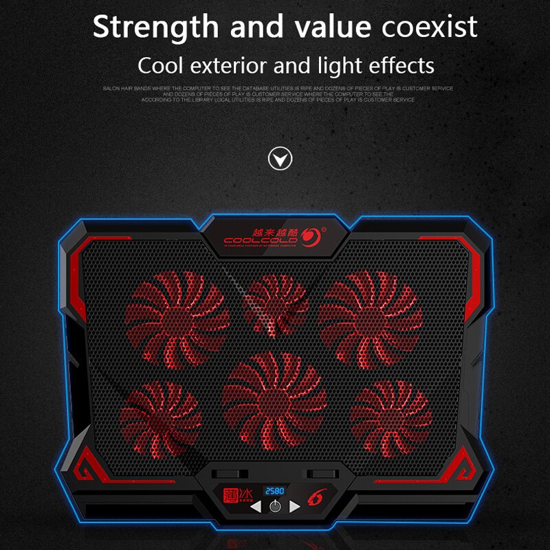 ! Gaming Laptop Cooler Six Fan Led Screen Two USB Port Mute Laptop Cooling Pad Notebook Stand For 12-17inch for Laptop