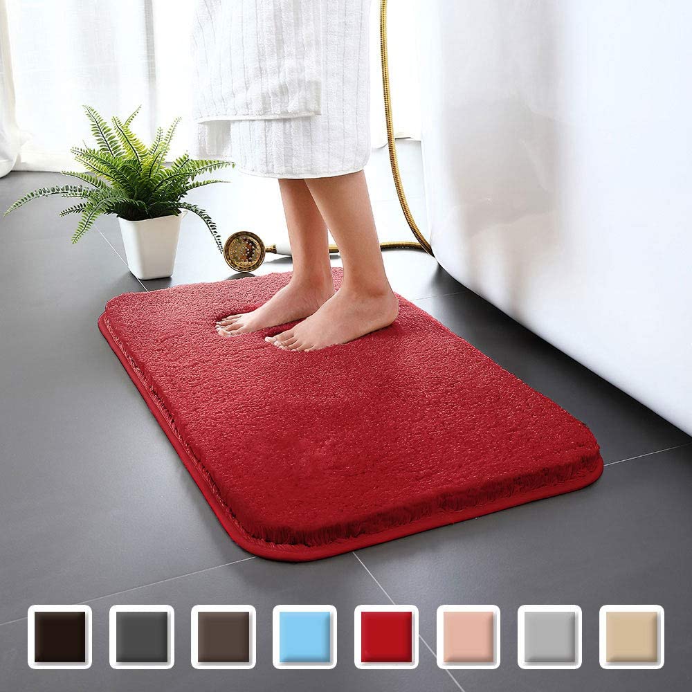 Skridsikkert badeværelsestæppe badetæppe højvandsugende bademåtte mikrofiber blød plys shaggy måtte hjemmetæppe skridsikker bademåtte: Rød / 50 x 80cm