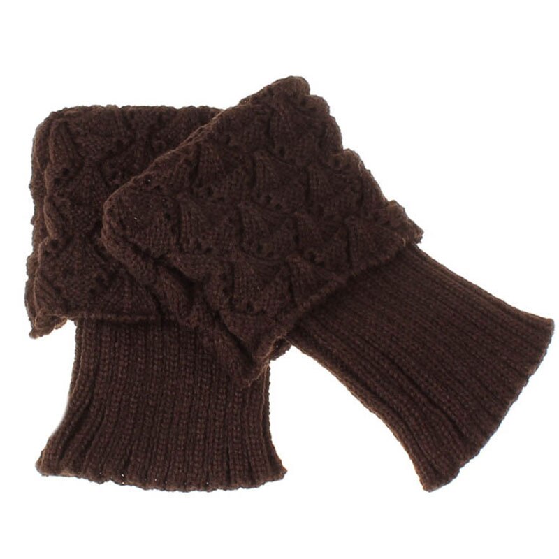 1pair Stretch Boot Cuffs Women Winter Short Crochet Grain Shell Knit Leg Warmers Foot Cover Toppers Socks NIN668: Brown
