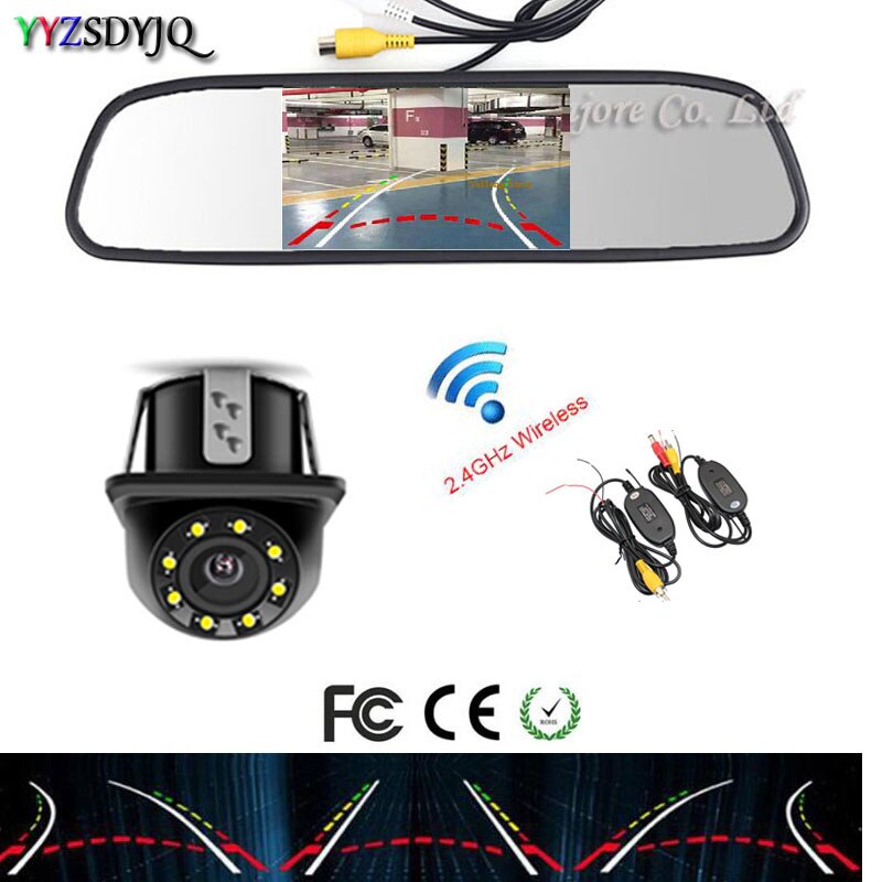 Universal 3 in 1 Wireless Auto rainproof car rear reversing camera Dynamic track line parktronic camera & 4.3 Mirror 800 x 480