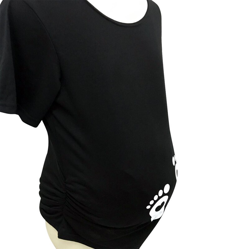 Mærke kvinder graviditet tøj baby barsel t-shirt sommer kortærmet gravide t-shirts fodaftryk trykning: L