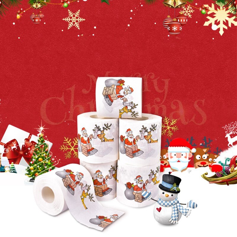2 Layers 15 Rolls of Merry Christmas Hand Roll Paper Santa Printing Roll Paper