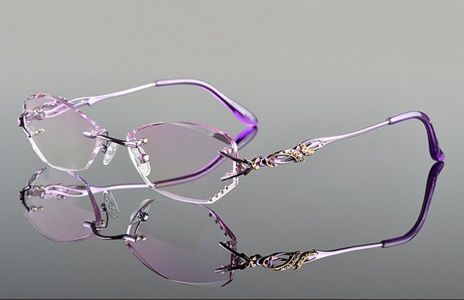 Chashma óculos de leitura com lentes para miopia, óculos de titânio sem armação, corte de diamante: purple