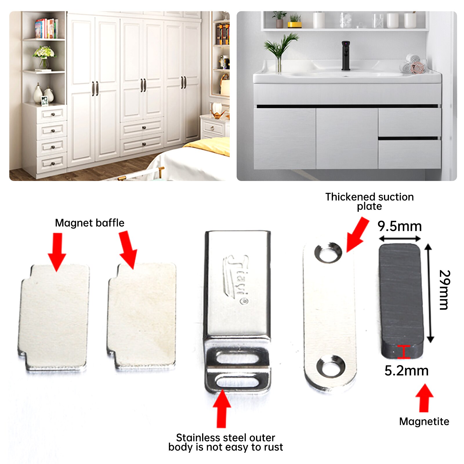 Stainless Steel Magnetic Cabinet Catches Push to Open Touch Kitchen Door Stop Damper Buffers With Screws For Hardware