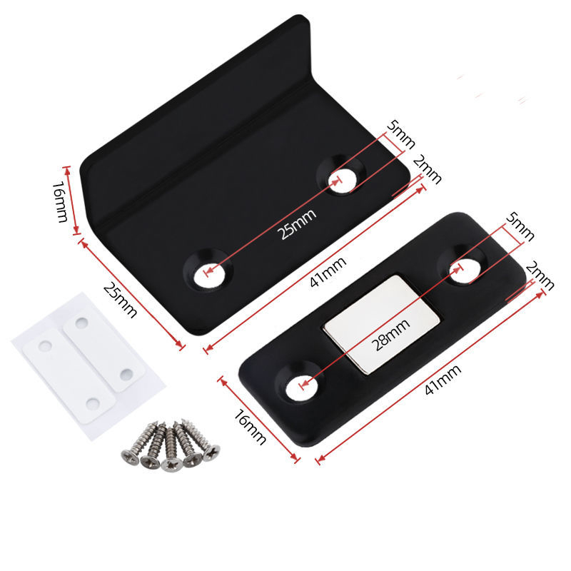 Aimant de porte coulissante de placard sans poinçon, forte aspiration magnétique: 1 set black