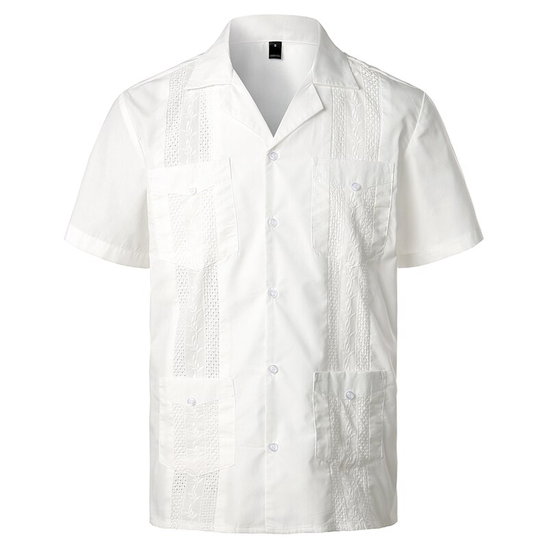 Kubanischen Camp Guayabera Shirt Männer Kurzarm Casual-Taste Unten Stickerei Mens Shirts Weiche Atmungsaktive Einfarbig Strand Shirts