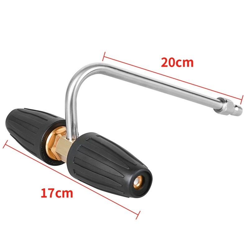 Boquilla giratoria doble de alta presión de 1/4 pulgadas, boquilla Turbo de 360 grados 4000PSI con vara curva de 30 ° grados para lavado de autos