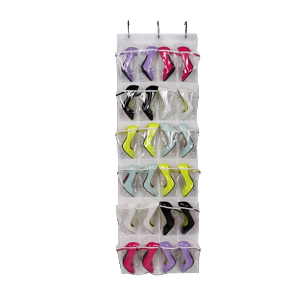 24 Pocket Over the Door Shoe Organizer Rack Hanging Storage Space Save Hanger Behind Door Non-woven Clear Shoe Storage Closet: No.1