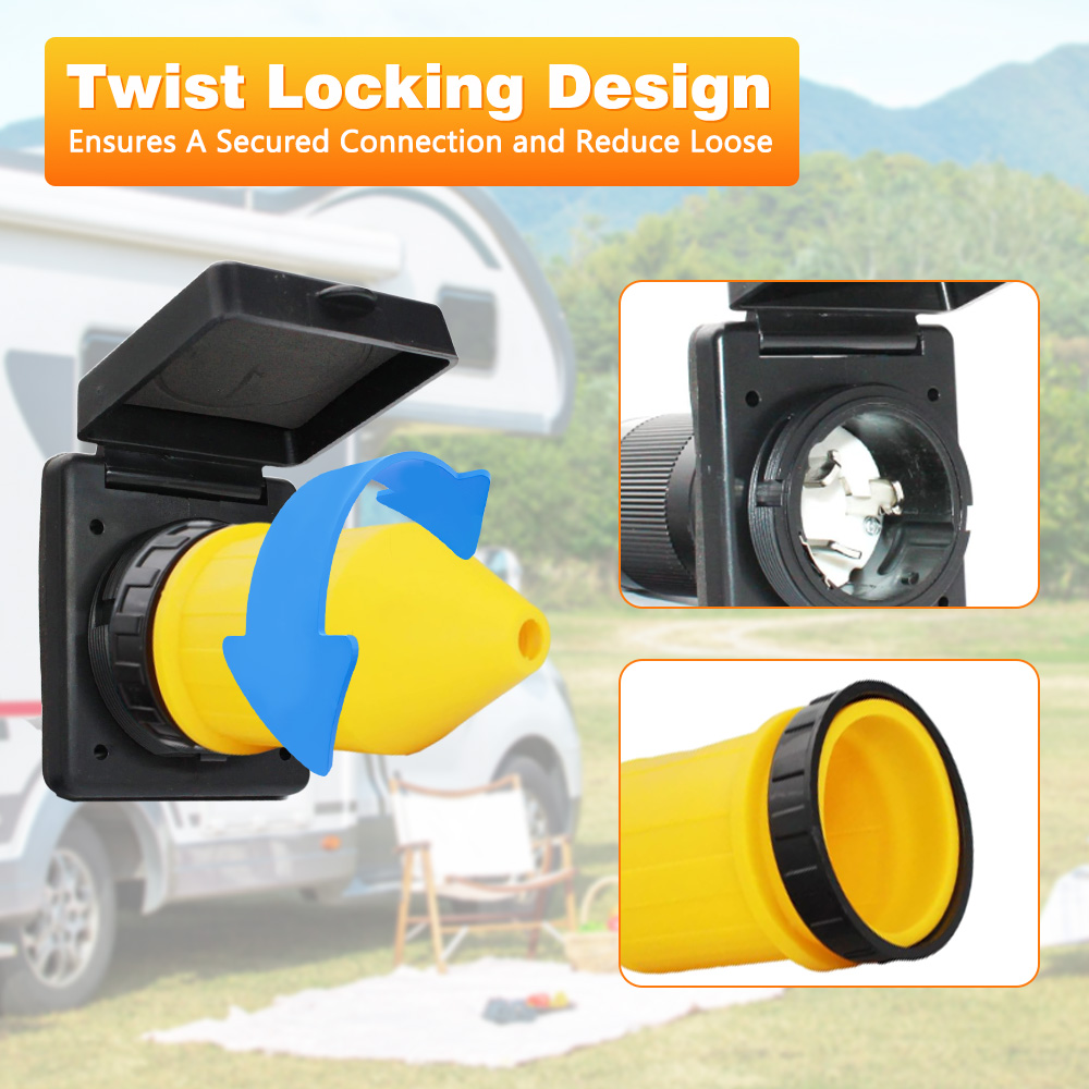 50- ampere-wohnmobil-landstromanschluss-set mit kabelschutz und 125/250v nema-  ss2-50p ss2-50r- drehverriegelungssteckern (männlich/weiblich)