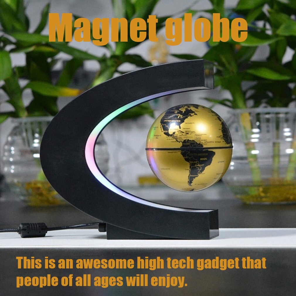 Electronic Magnetic Levitation Floating Globe Antigravity LED Light Home Decor Blue Golden EU Plug