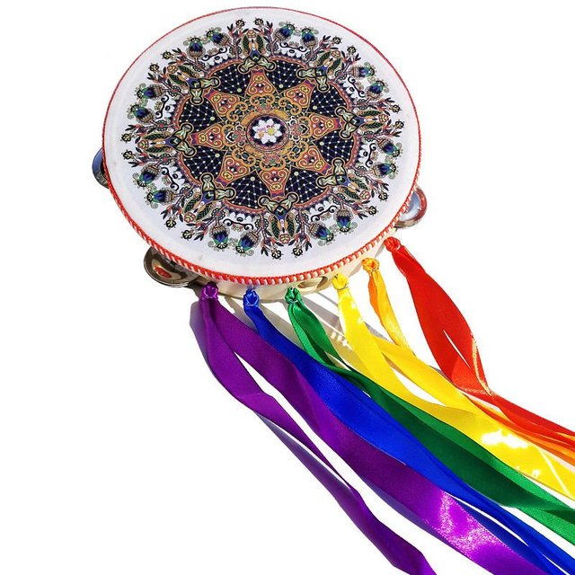 Tambour à main avec ruban, décoration de glands colorés pour la danse folklorique, 20CM, Style chinois, caractéristique, cloche, Percussion, Instrument de musique,: Wood