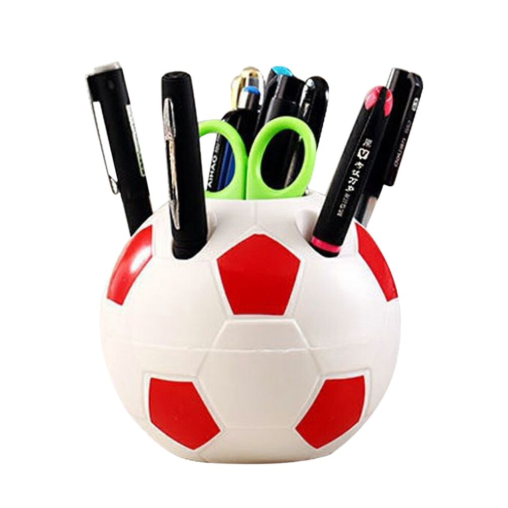 Football Shaped Pen Holder Plastic Pencil Storage Case Students Stationery Multifunctional Soccer Pen Holder: Red White