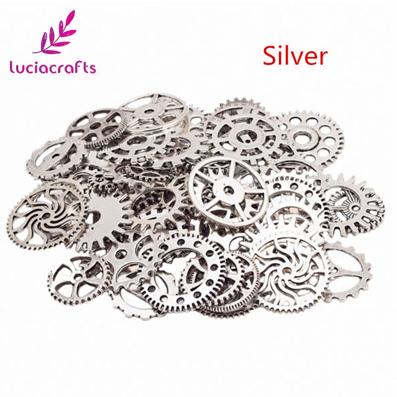 50g/lot Mixed Sizes Mechanical Gears Metal Jewelry Accessories Material DIY Retro Pendant G1003: Silver