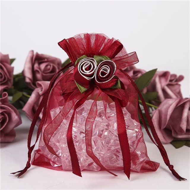 Dun Kleurrijke Kleine Sieraden Verpakking Zak Tulp Mesh Bag Sieraden Verpakking Bag Organza Rose Tasje Voor Snoep: Wine red  10 12