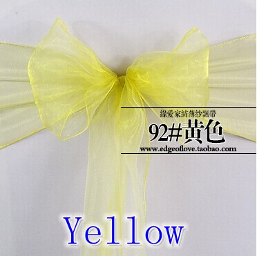 Gele Kleur Organza Sash Stoel Sash Crystal Sash Wedding Party Hotel Tonen Decoratie Shimmer Shiny Bow Tie Stoel Band