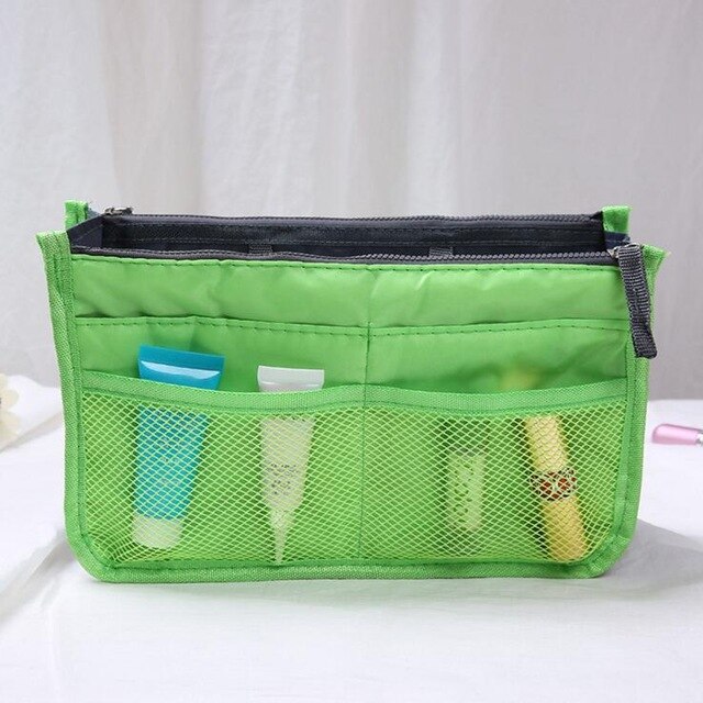 Multifunctionele Organizer Insert Bag Vrouwen Nylon Travel Organizer Insert Handtas Portemonnee Grote liner Lady Make-Up Cosmetische Bag: Green