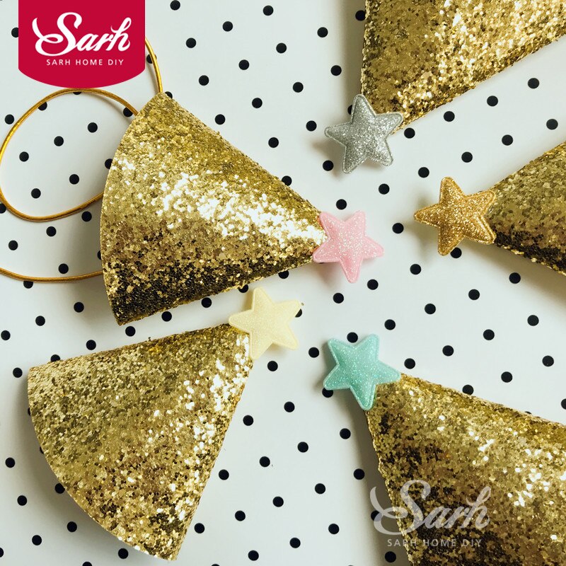 5 stuks bling gouden mini verjaardagshoedjes met kleurrijke ster baby cupcake toppers taartdecoraties verjaardagsfeestje schattig