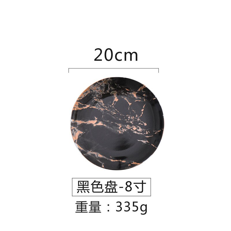 Marble Ceramic Dinner Plates Set Gold Inlay Porcelain Dessert Plate Steak Salad Snack Cake Plates Tableware: 8 Inch plate D