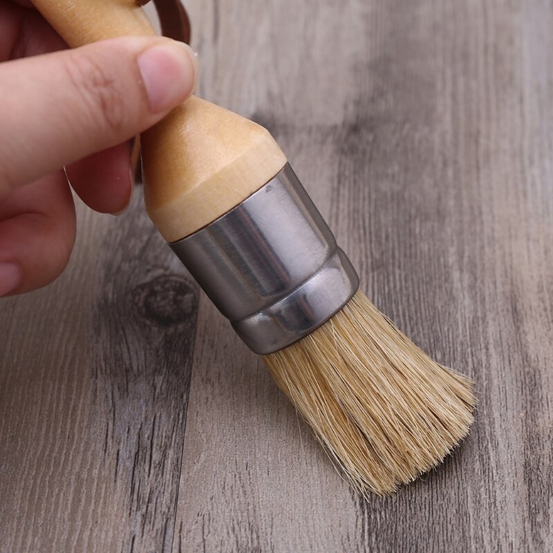 2Pcs Round and Pointed Chalk Paint Wax Brush Ergonomic Wood Handle Bristle Brush