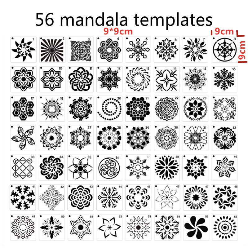 Plantillas de Mandala para pintar, 15x15cm, DIY, para dibujo, álbum de recortes, plantilla de pared, para azulejos de suelo de madera, plantilla de Arte de tela, 16 unids/set por juego: 8YY801798-B