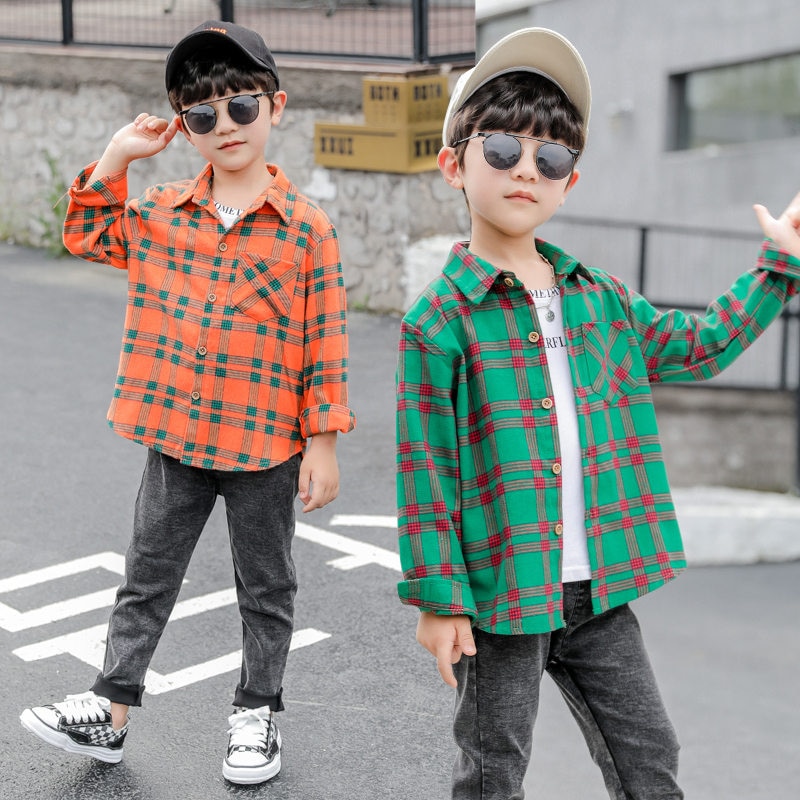 Camisa a cuadros para niños, coreana, camisas de algodón de manga larga para adolescentes, 3, 4, 5, 6, 7, 8, 9, 10, 11, 12, 13, 14