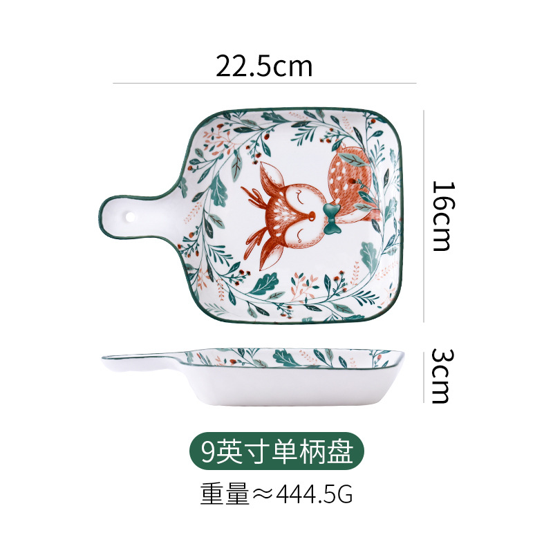 Cartoon Ceramic Kids Plate Set Dinning Food Deer Restaurant Nordic Plates Dinner Serving Platos De Cena Home Tableware DL60PZ: 9 inch plate